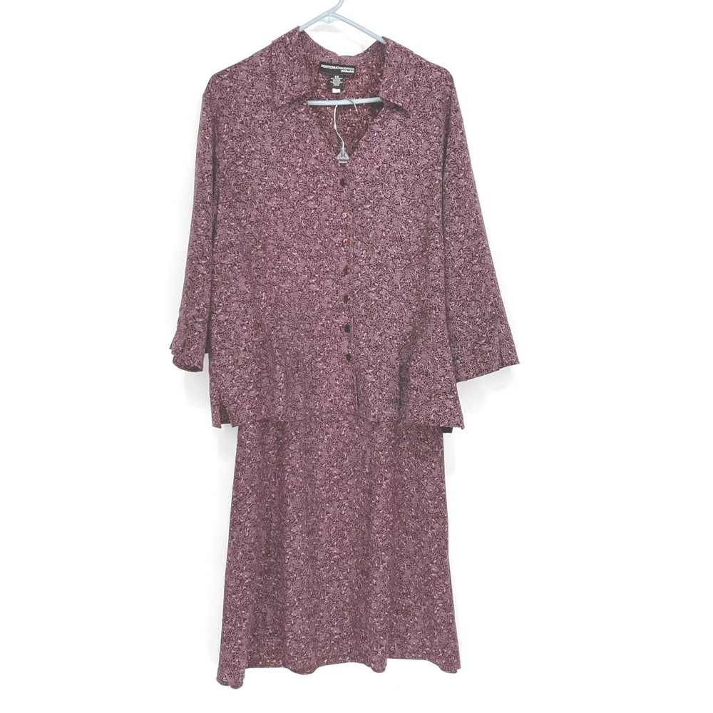 Norton McNaughton Womens Skirt Set 2X 2pc Purple Floral Button Blouse